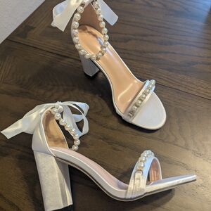 Elegant Pearl-Embellished White Heels